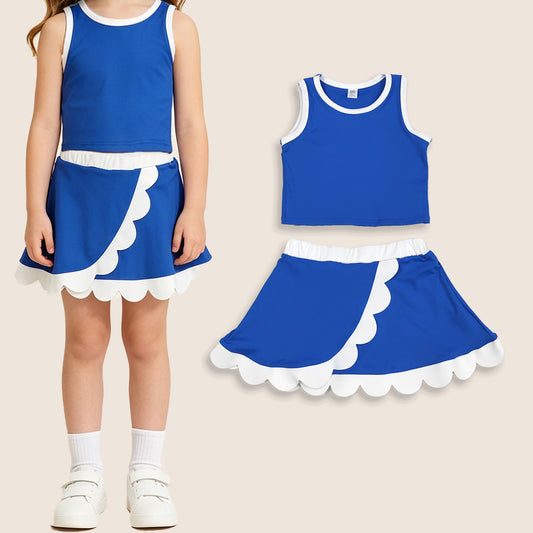 Baby Girls Kids Shirt Scallop Skirt Shorts Yoga Active Blue Set Clothes