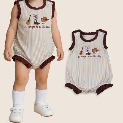 Baby Girls Sleeveless Boots Bows Guitar Western Bubble Romper