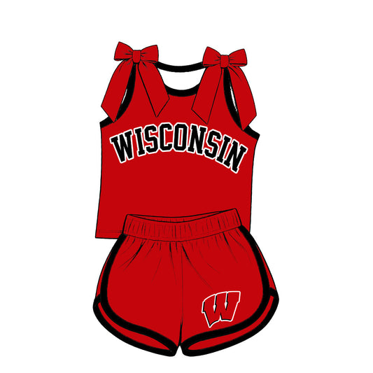 Moq 5 Baby Girls Kids Sleeveless Bows Shirt Shorts Team Set Cheer Clothes