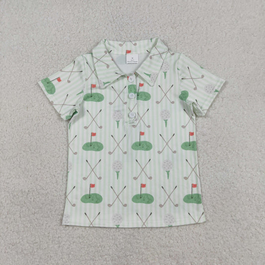 Baby Boys Short Sleeves Golf Stripes Buttons Green Shirt Tops