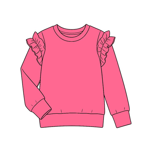 Moq 5 Preorder Baby Girls Kids Long Sleeves Ruffle Cotton Shirt Hot Pink Clothes