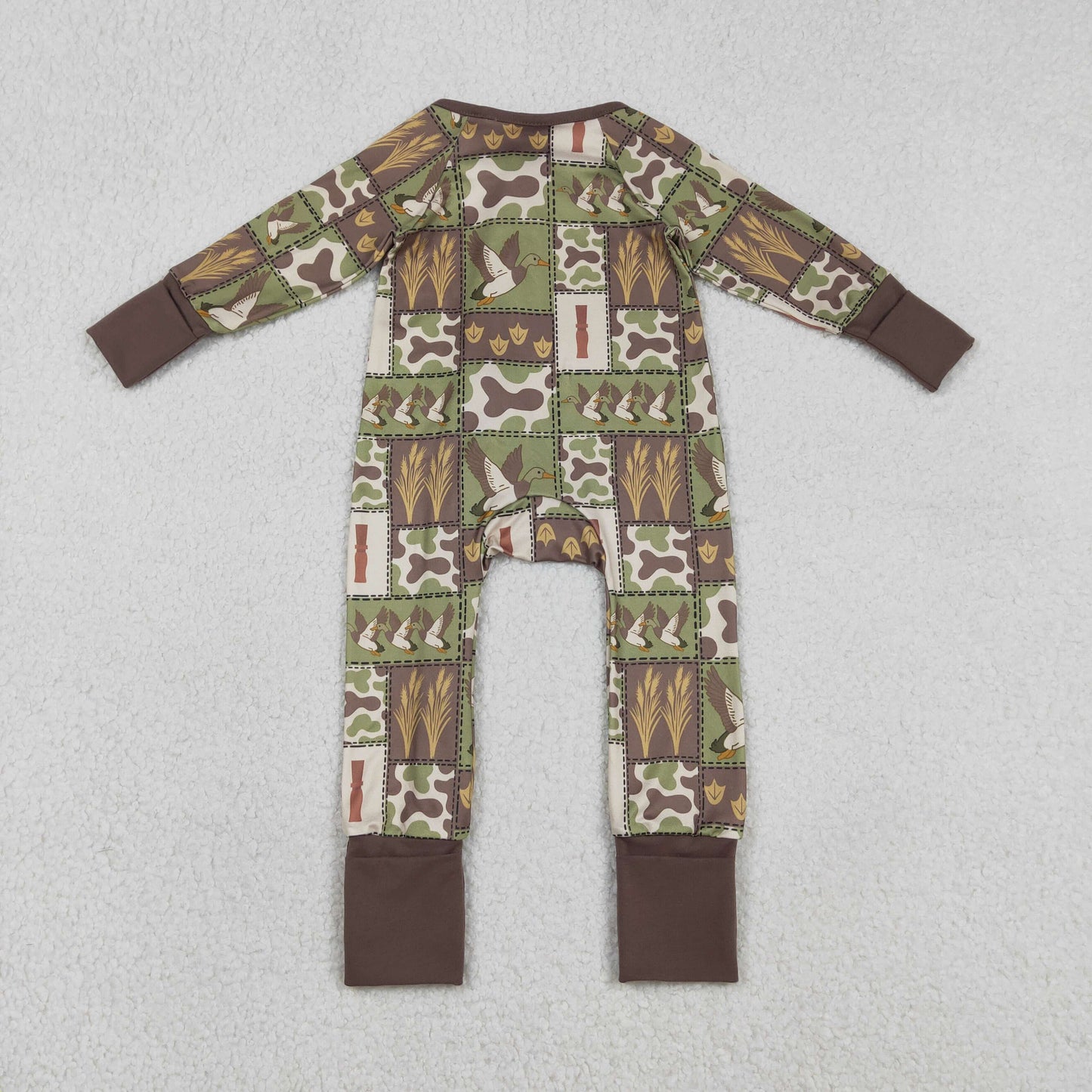 Baby Boys Long Sleeves Ducks Green Camo Zipper Footie Sleeper Romper