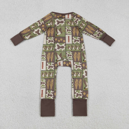 Baby Boys Long Sleeves Ducks Green Camo Zipper Footie Sleeper Romper