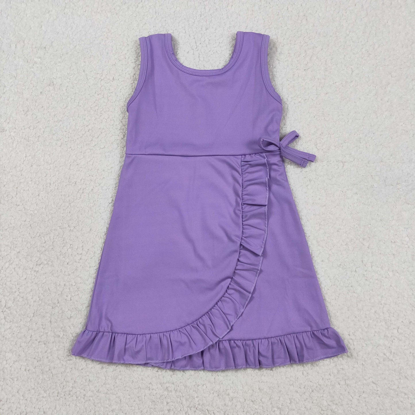 Baby Girls Kids Sleeveless Shorts Knee Length Purple Ruffle Dress Clothes