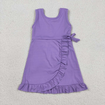 Baby Girls Kids Sleeveless Shorts Knee Length Purple Ruffle Dress Clothes