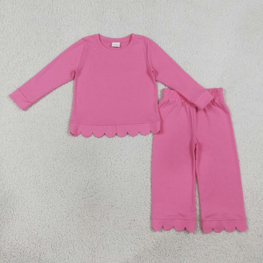 Baby Girls Kids Long Sleeves Shirt Pants Set Pajamas Scallop Pink Clothes