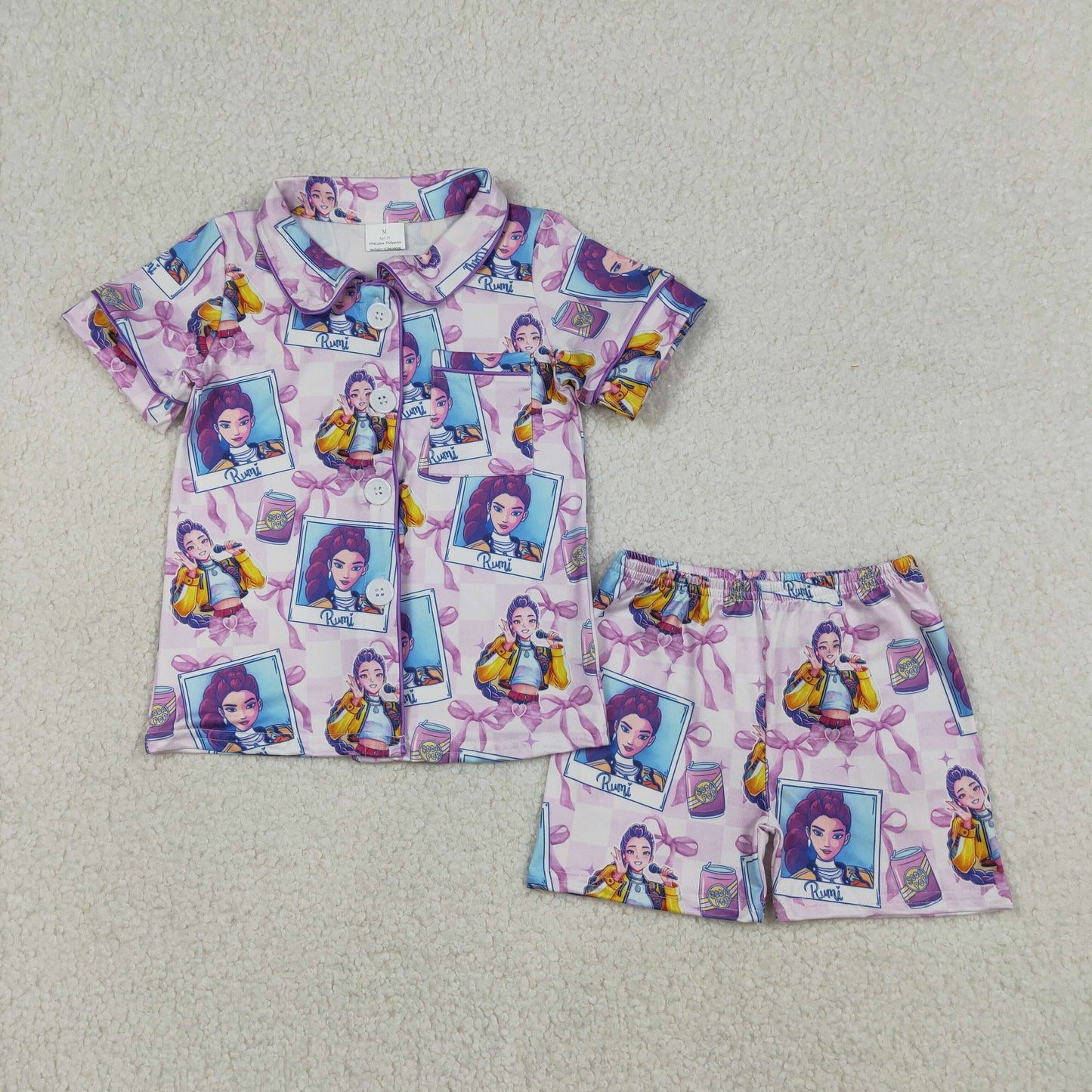 Baby Girls Kids Short Sleeves Singer Buttons Pocket Shirt Shorts Pajamas Set