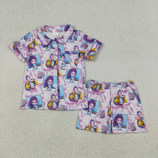 Baby Girls Kids Short Sleeves Singer Buttons Pocket Shirt Shorts Pajamas Set