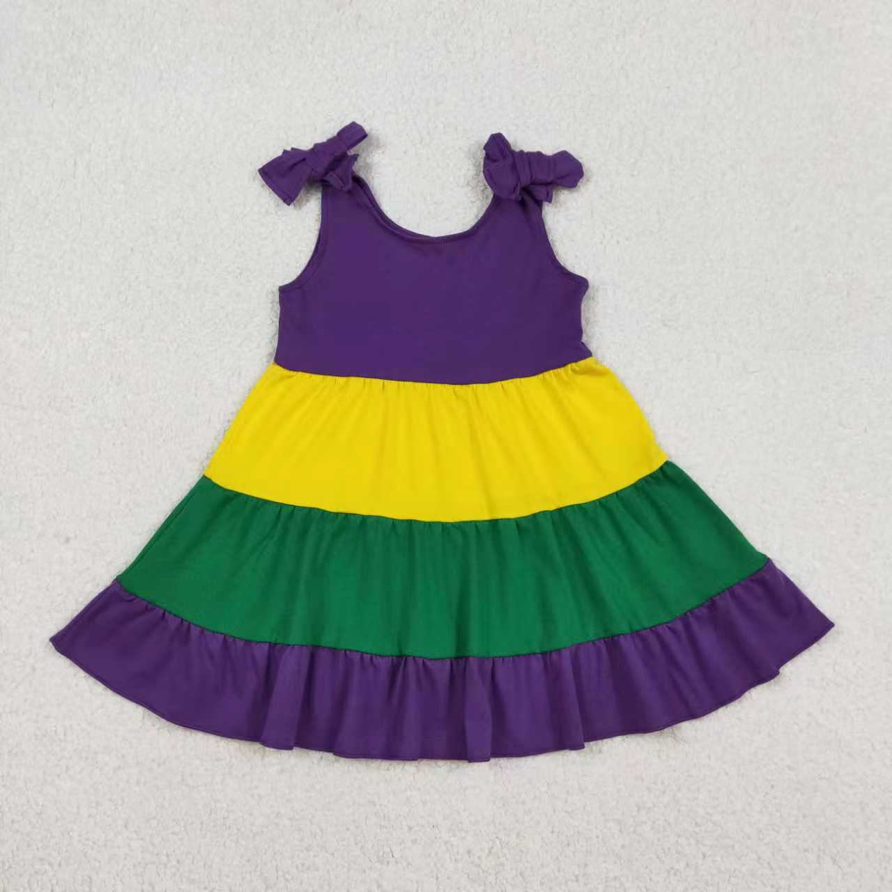Sibling Baby Boys Girls Kids Mardi Gras Purple Green Yellow Print Shirts Dresses