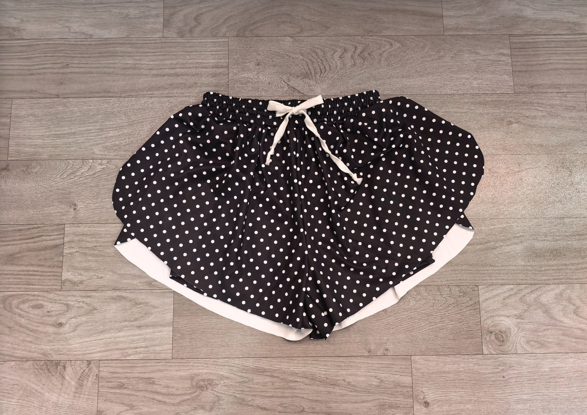 No moq Preorder Adult Women Dots Black Yoga Active Ruffle Shorts Bottom Clothes