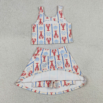 Sibling Baby Girls Kids Crawfish Baseball Bows Tops Shorts Skirt Skort Yoga Active Sets Clothes