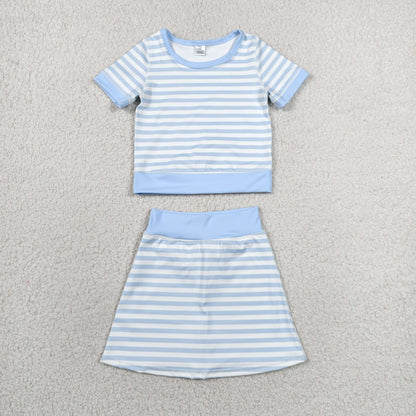 Sibling Baby Girls Kids Short Sleeves Shirt Stripes Skirts Shorts Sets Yoga Active Clothes