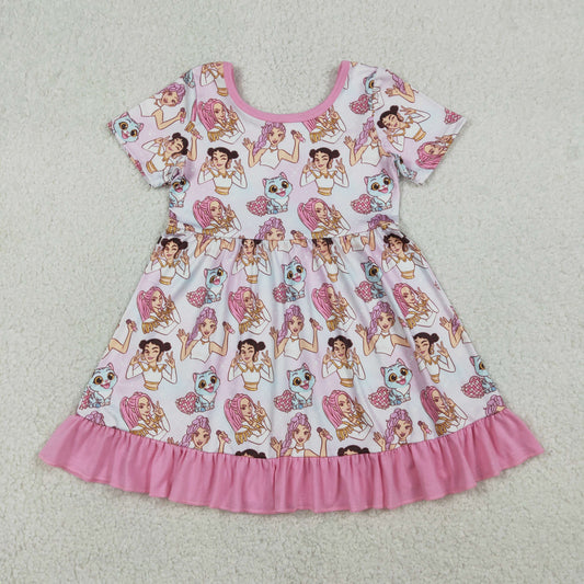 RTS Baby Girls Kids Short Sleeves Singer Hearts Ruffle Knee Length Dress
