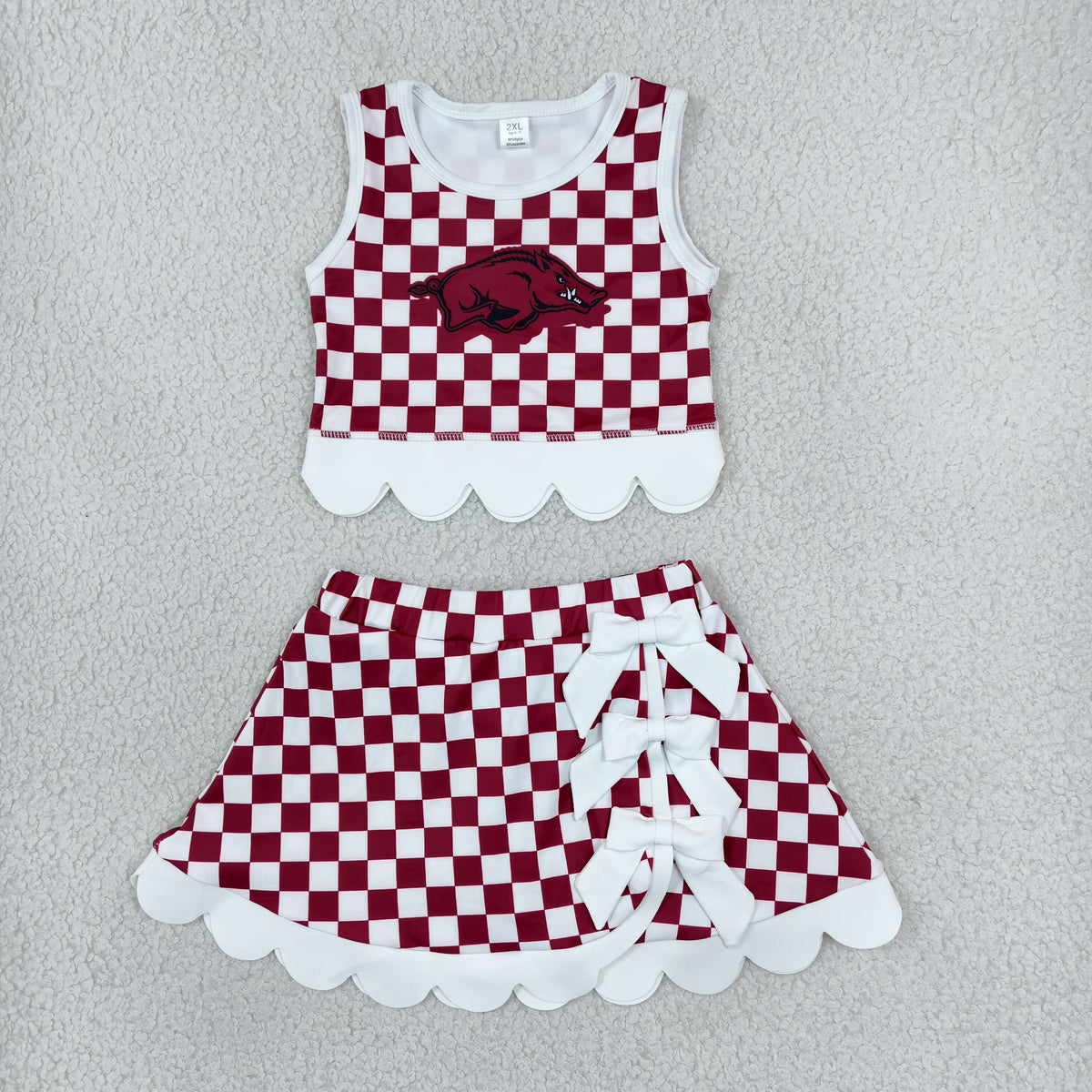 Sibling Baby Girls Kids Sleeveless Checked Tops Bows Scallop Skirts Shorts Yoga Active Sets Team Clothes