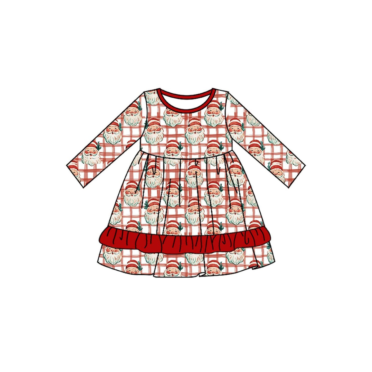 Moq 5 Preorder Baby Girls Kids Christmas Santa Plaid Knee Length Ruffle Dress Clothes