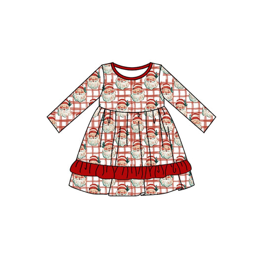Moq 5 Preorder Baby Girls Kids Christmas Santa Plaid Knee Length Ruffle Dress Clothes
