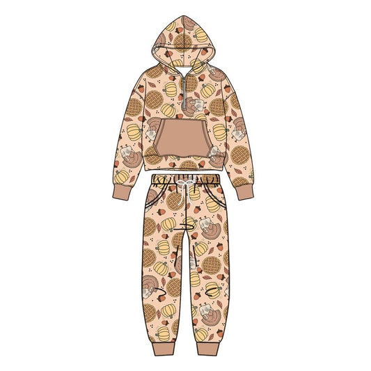 Moq 5 Preorder Baby Boys Kids turkey Pumpkins Hoodie Hoodie Zip Shirt Pockets Pants Fall Set Clothes