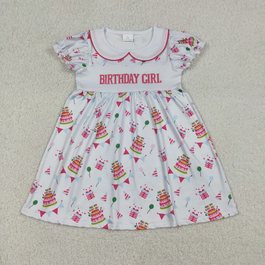 RTS Baby Girls Kids Short Sleeves Embroidery Birthday Knee Length Dress