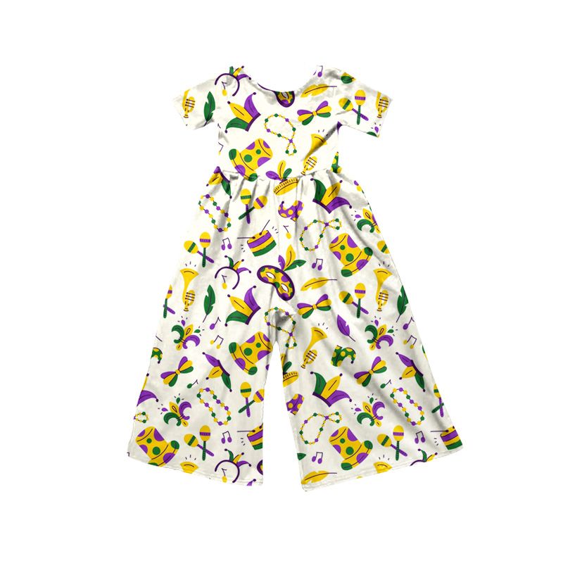 Moq 5 Preorder Baby Girls Kids Short Sleeves Hats Overalls Jumpsuit Mardi Gras Clothes