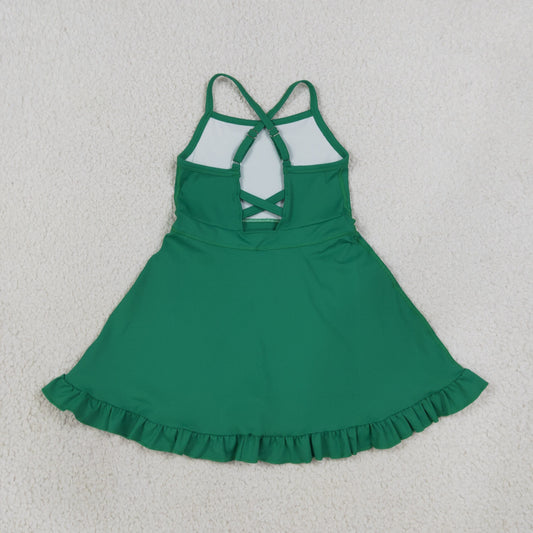 Baby Girls Kids Straps Green Ruffle Shorts Knee Length Yoga Active Dress