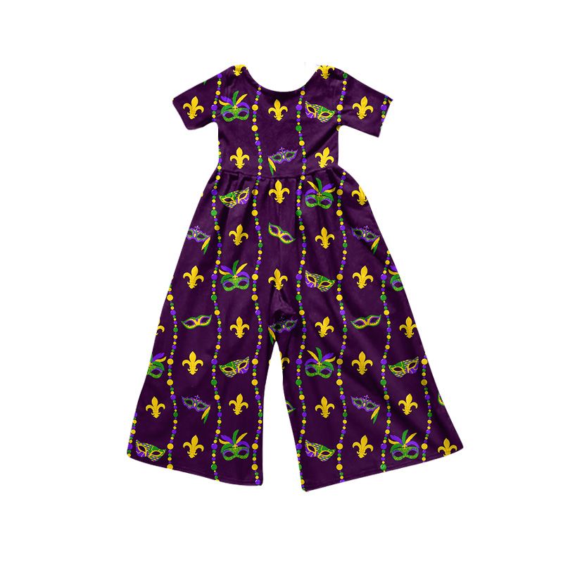 Moq 5 Preorder Baby Girls Kids Short Sleeves Masks Flower Overalls Jumpsuit Mardi Gras Clothes