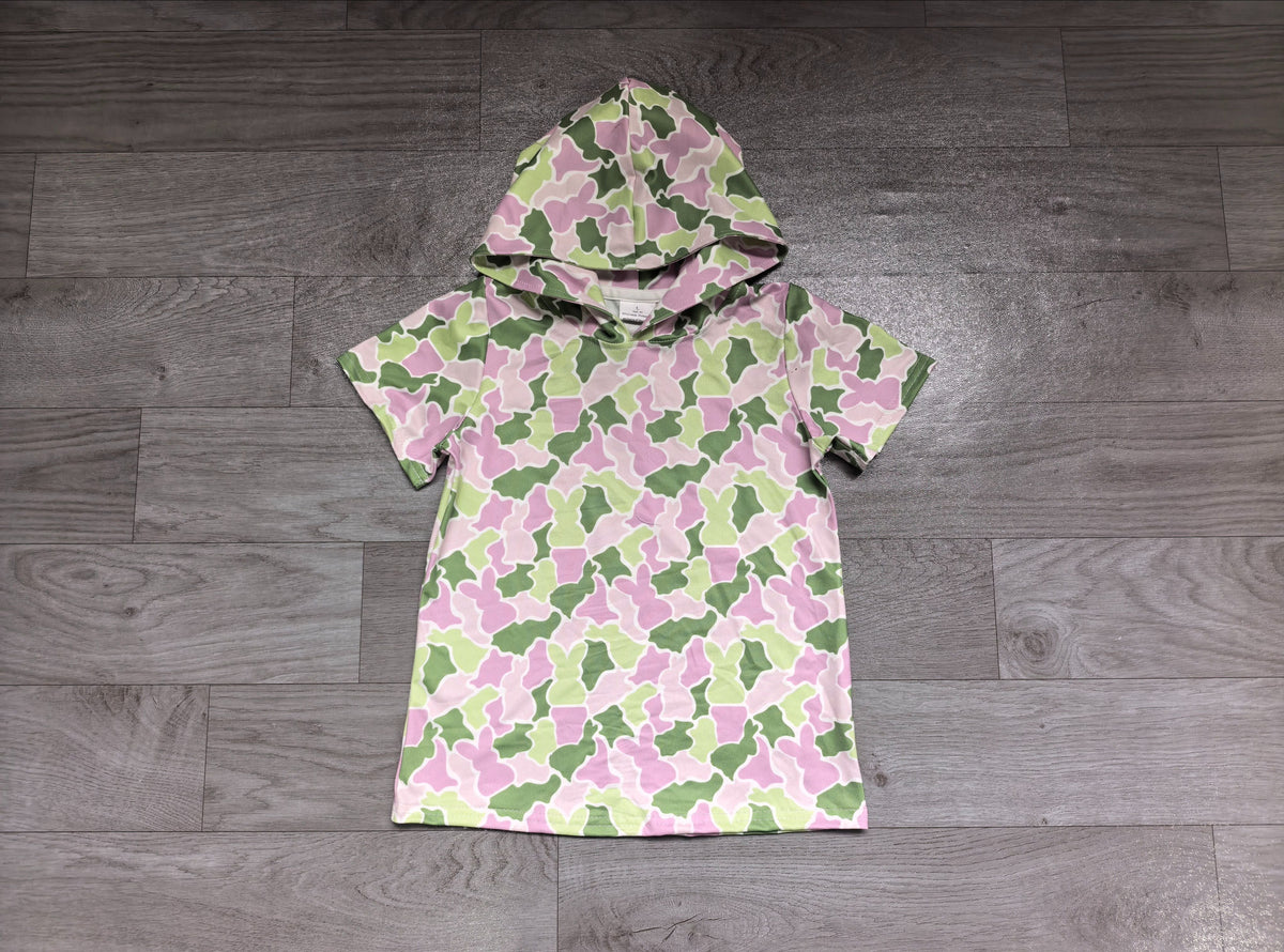 No moq Preorder Baby Girls Toddler Short Sleeves Rabbits Easter Hoodie Shirt Tops Camo Clothes