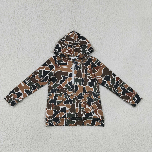 Baby Boys Kids Long Sleeves Brown Camo Pocket Hoodie Zipper Shirt Tops