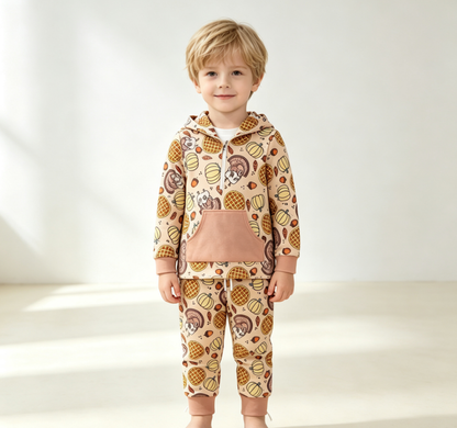 Baby Boys Kids turkey Pumpkins Hoodie Hoodie Zip Shirt Pockets Pants Fall Set Clothes