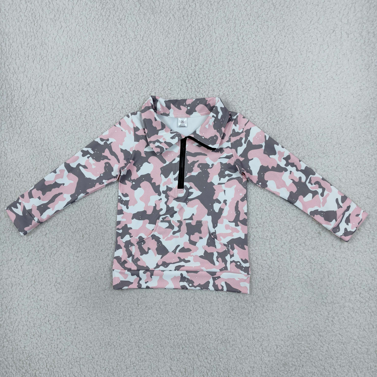 Baby Girl Long Sleeves Camo Zipper Pocket Pink Yoga Pullover Shirt