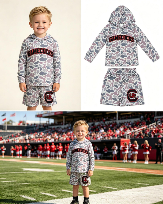 Baby Boy Kids Long Sleeves Grey Camo Hoodie Shirt Chicken Shorts Team Set
