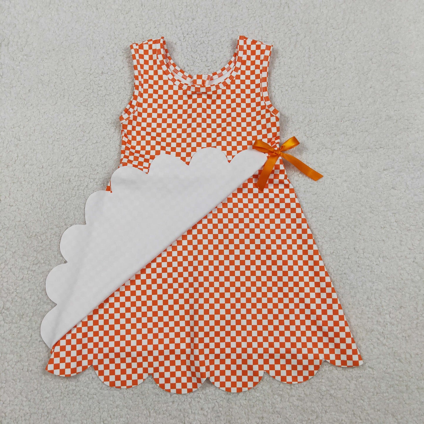 RTS Sibling Baby Girls Checked Bow Ruffle Yoga Active Shorts Knee Length Scallop Dresses