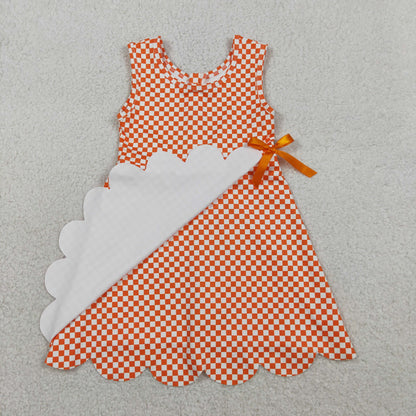 RTS Sibling Baby Girls Checked Bow Ruffle Yoga Active Shorts Knee Length Scallop Dresses