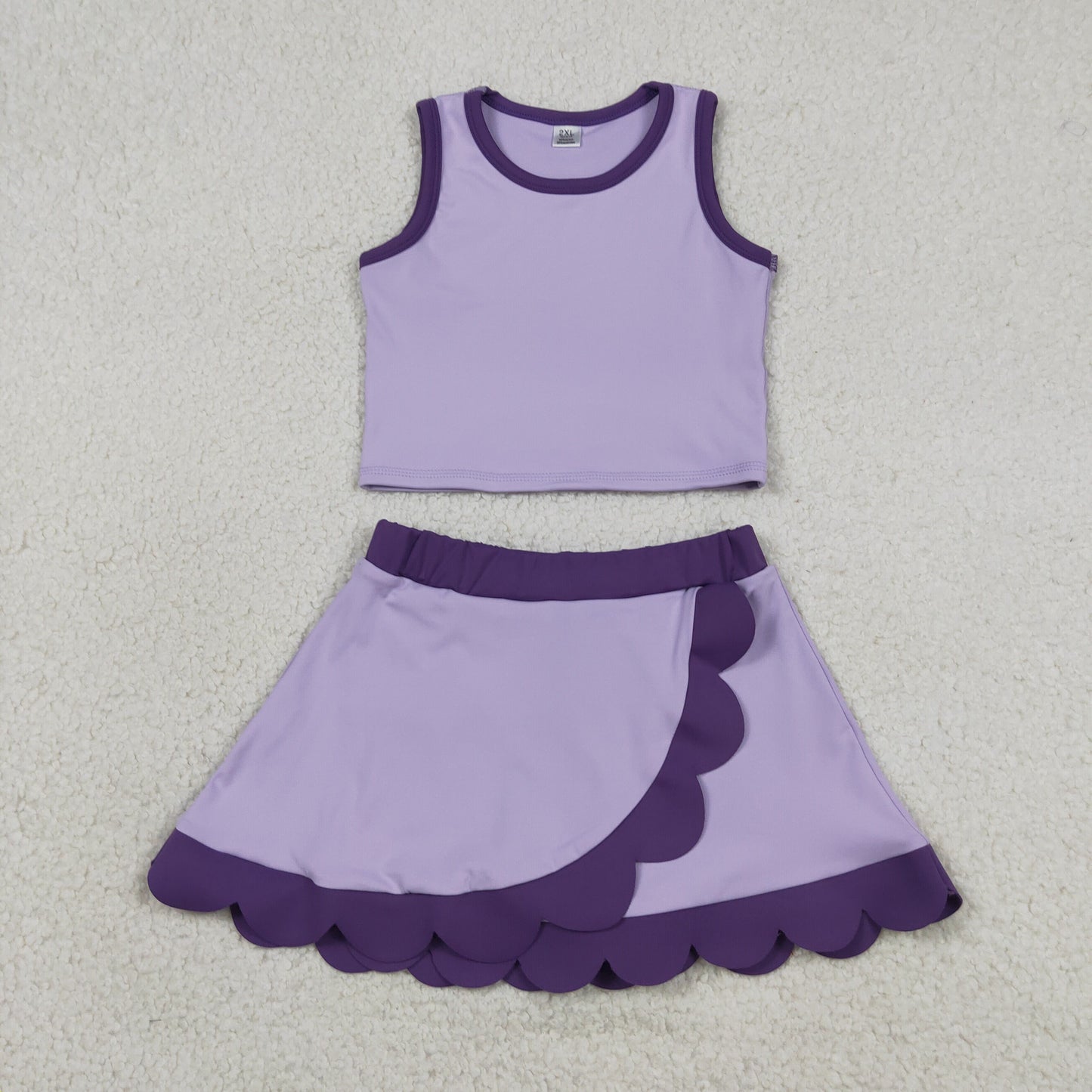 Baby Girls Kids Shirt Scallop Skirt Shorts Yoga Active Lavender Set Clothes