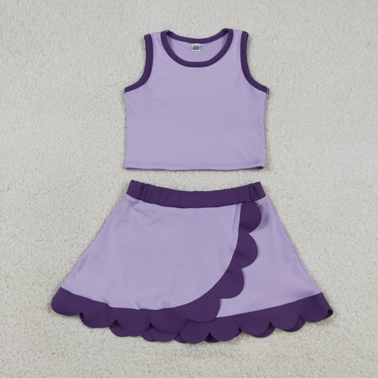 Baby Girls Kids Shirt Scallop Skirt Shorts Yoga Active Lavender Set Clothes