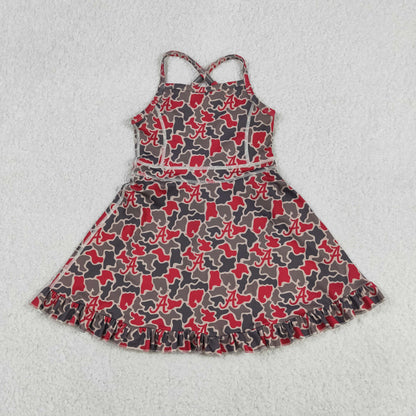 Baby Girls Kids Straps A Camo Print Team Yoga Ruffle Knee Length Dress