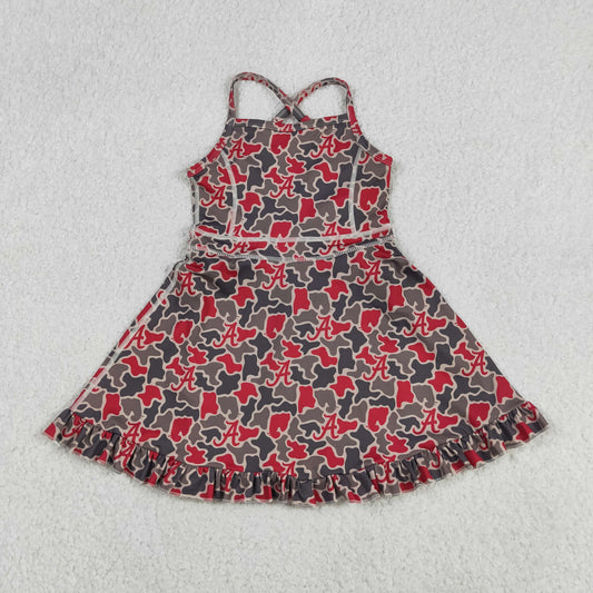 Baby Girls Kids Straps A Camo Print Team Yoga Ruffle Knee Length Dress