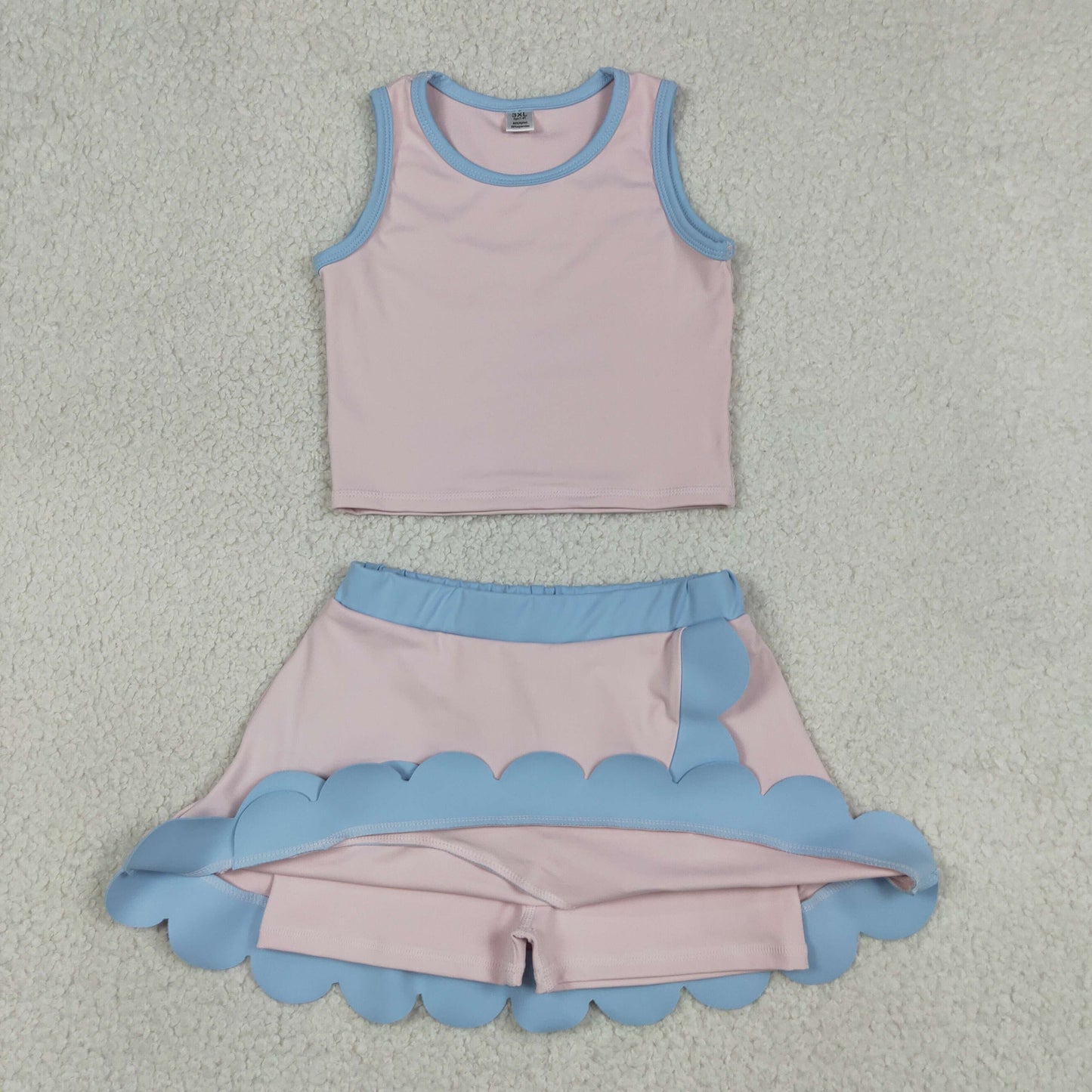 Baby Girls Kids Pink Tops Scallop Skirt Shorts Yoga Active Set Summer Clothes