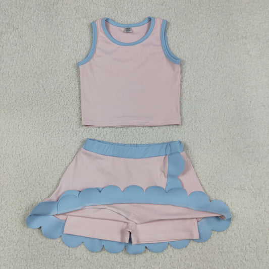 Baby Girls Kids Pink Tops Scallop Skirt Shorts Yoga Active Set Summer Clothes