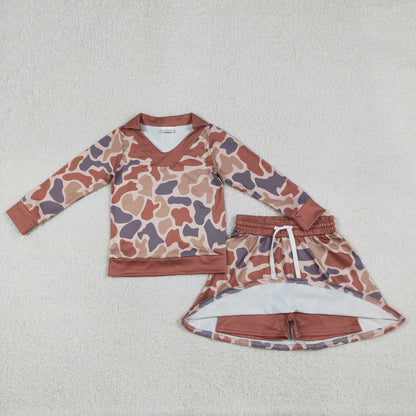 Baby Girls Kids Long Sleeves Shirt Skirt Shorts Clothes Camo Set