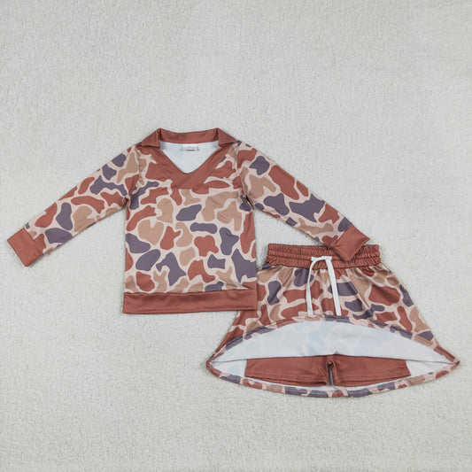 Baby Girls Kids Long Sleeves Shirt Skirt Shorts Clothes Camo Set