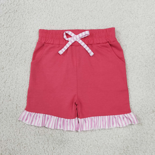 Baby Girls Kids Pockets Ruffle Hot Pink Shorts Bottoms Cotton Clothes