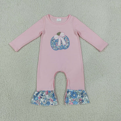 Sibling Baby Girls Kids Embroidery Thanksgiving Pumpkins Bows Flower Romper Set Fall Clothes