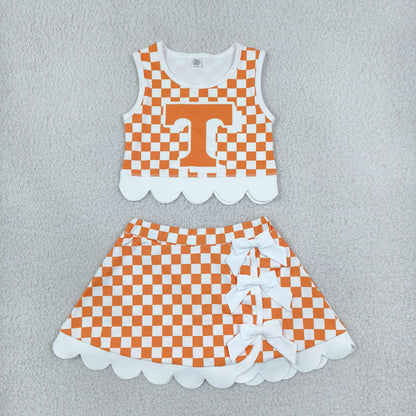 Sibling Baby Girls Kids Sleeveless Checked Tops Bows Scallop Skirts Shorts Yoga Active Sets Team Clothes