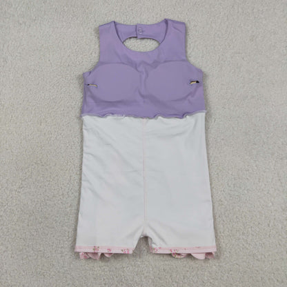 Baby Girls Kids Sleeveless Bows Yoga Shorts Ruffle Knee Length Purple Dress