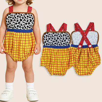 Baby Boys Infant Cow Print Yellow Plaid Bubble Romper