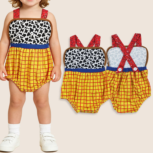 Baby Boys Infant Cow Print Yellow Plaid Bubble Romper