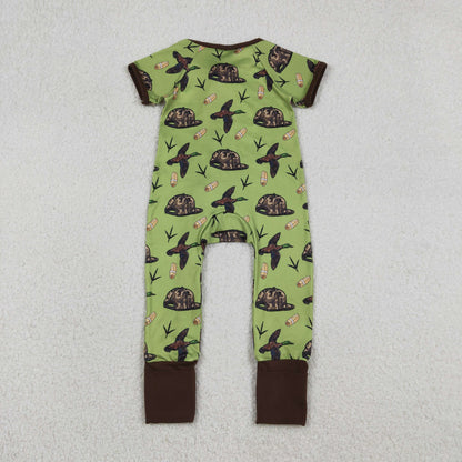 Baby Boys Short Sleeves Ducks Camo Hats Zipper Sleeper Romper