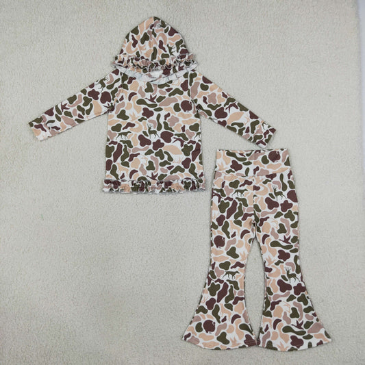 Sibling Baby Girls Long Sleeves Camo Print Hoodie Pullovers Bell Pants Hunting Clothes Sets