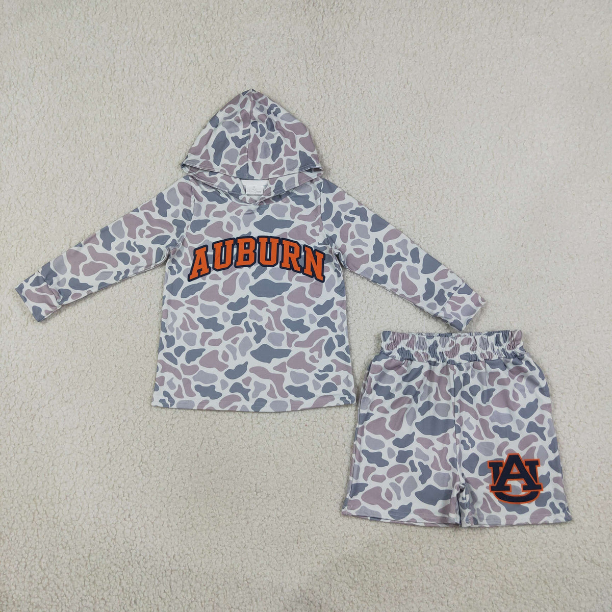 Baby Boy Kids Long Sleeves Grey Camo Hoodie Shirt Shorts Team Set