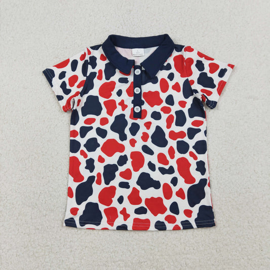 RTS Baby Boys Short Sleeves Red Blue Camo 4th of July Buttons Tee Tops